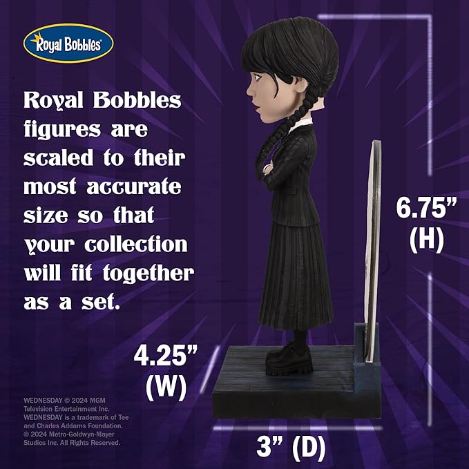 Royal Bobbles Wednesday Addams with Nevermore Academy Stained Glass Window – 6.75 Inches Tall – Collectible Bobblehead Statue