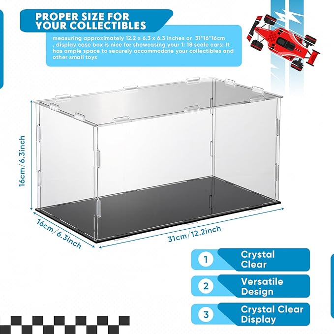 Acrylic Display Case 1: 18 Model Car Display Case with Black Base Clear Storage Stand Box for Car Toy Collectibles