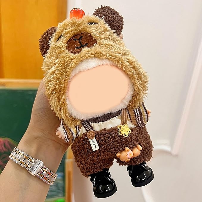 Clothes for Doll 15/17cm - Capybara Head Cover + Top + Overalls (NO Doll),Capibara