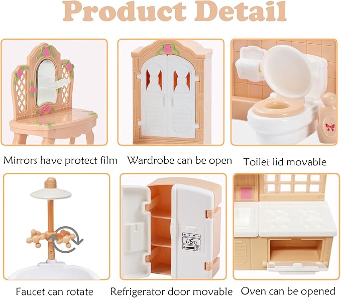 35 Pcs Dollhouse Furniture Accessories Set Mini House Furniture Small Dollhouse Miniature Furniture Play House Accessories 1:12 Tiny Kitchen Bedroom LivingRoom Bathroom Boy Girl Toddler3Y+