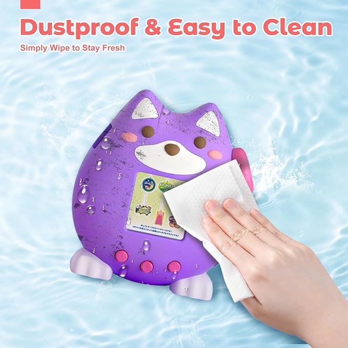 for Tamagotchi Paradise Case,Cute Standing Dog Silicone Protective Cover for Tamagotchi Paradise Electronic Pet,Waterproof Washable Shockproof Anti-Drop 360Full Protection,Puppy Style (Purple)