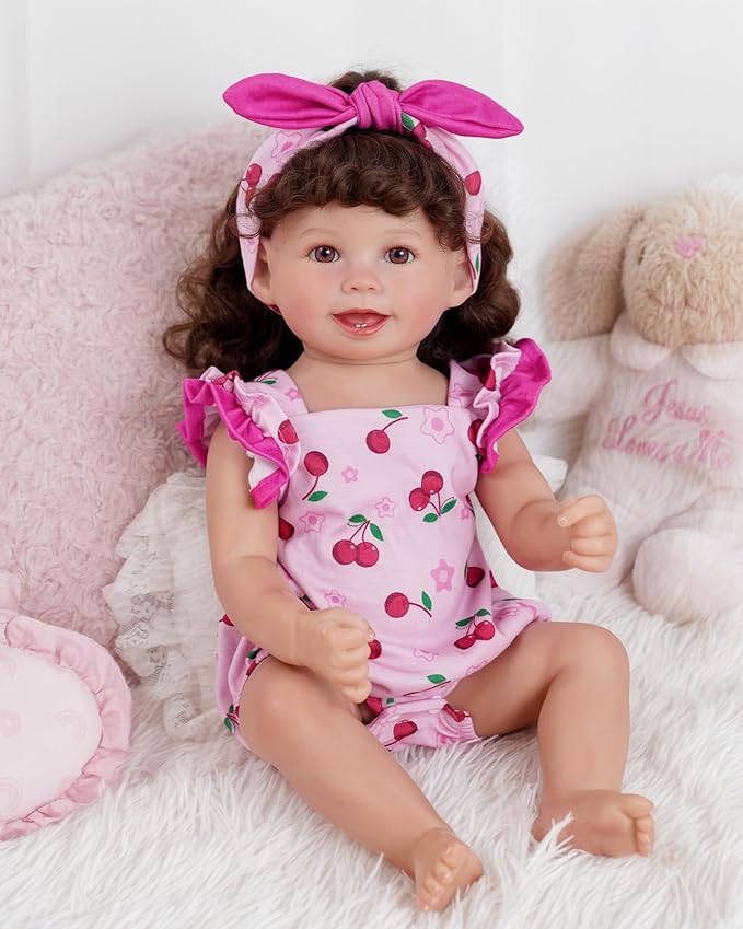 BABESIDE Reborn Baby Doll Clothes Cherry Pattern for 17- 22 Inch Baby Doll Clothes Outfits with Headband