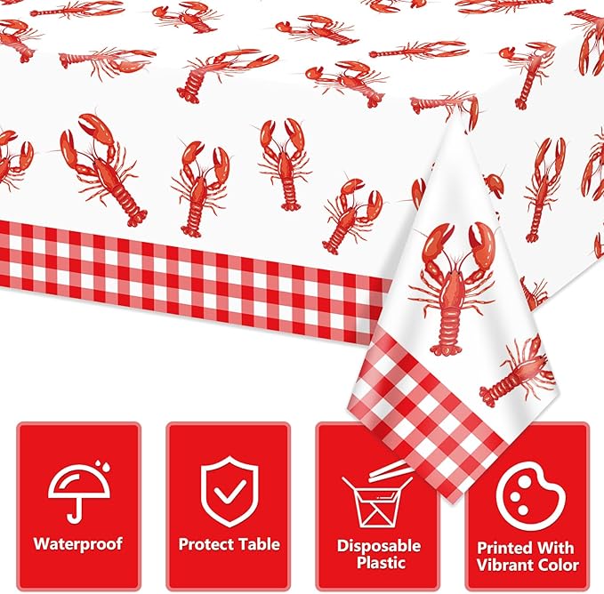 4 Pcs Crawfish Tablecloths, Plastic Seafood Decorations Crawfish Tablecloths for Seafood Boil Party Supplies Crayfish Boil Theme Party, 51 x 86 inch