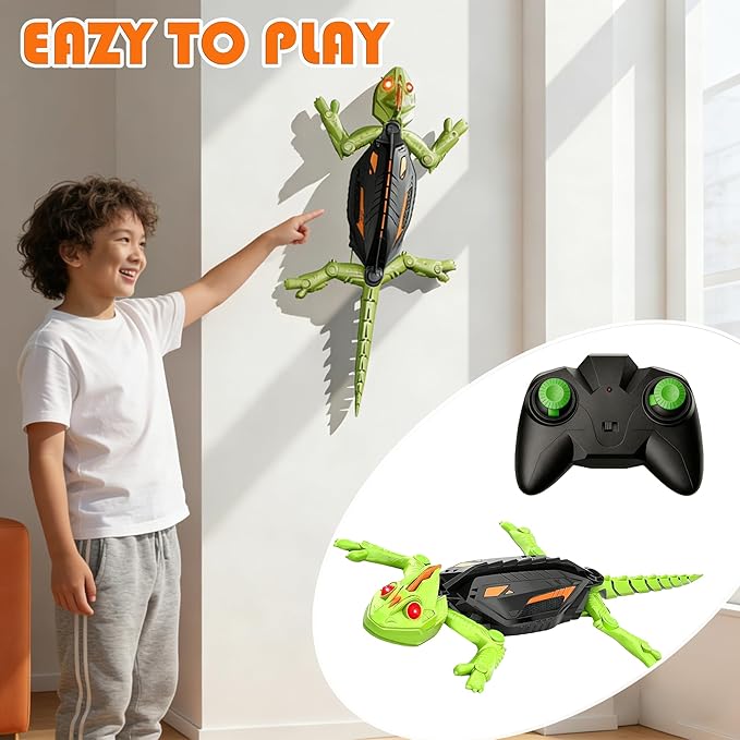 Wall Climbing Gecko, Remote Control Lizard Crawler with LED Lights for Kids, Crawling Electric Birthday Gifts for Boys & Girls