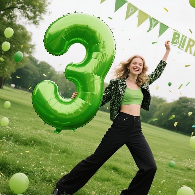 40 Inch Light Green Balloon Number 3 Balloon,Number Balloons Big Giant Jumbo Number 3 Foil Mylar Balloons for 13th Birthday Party Anniversary Events,Wedding Anniversary Party Decorations