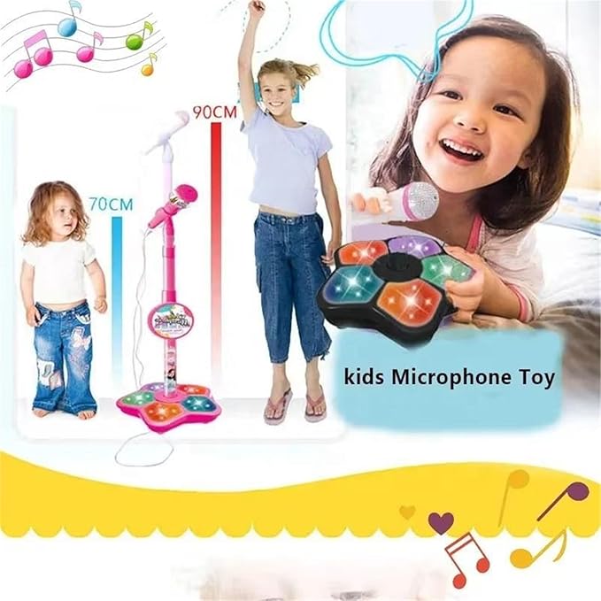 Toy Microphone with Stand, Colorful Adjustable Singing Machine, Connectable Portable Karaoke, Role Play & Educational Music Fun