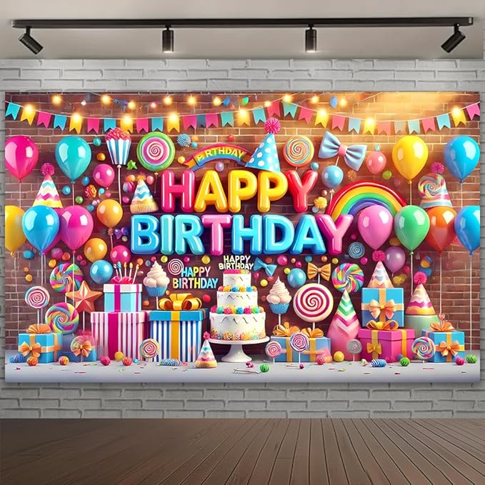 Colorful Birthday Party Backdrop Bright Happy Birthday Banner Vivid Photography Background for Kids Teens Party Supplies 70.8 x 47.2 Inch