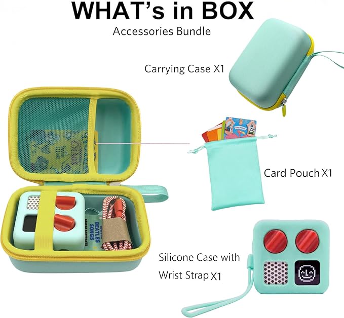 Yoto Mini 3-in-1 Accessories Set, Hard Carrying Case with Silicone Cover and Card Pouch, Protective Travel Carrier for Kids, Magic Mint