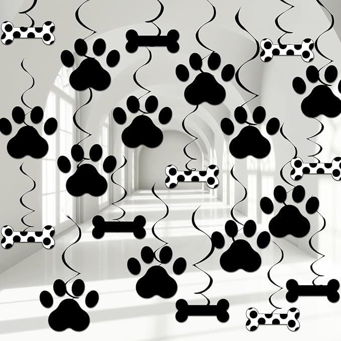 60PCS Dog Birthday Party Decorations Puppy Birthday Decorations Dog Party Hanging Swirl Dog Paw Bone Ceiling Streamers Garland Dog Themed Party Banner for Girl Boy Kids Pet Dog Baby Shower Decor