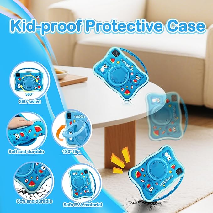 Kids Tablet, 10.1 inch Tablet for Kids 3-10, Educational Learning Toddler Tablet Android 14, 8（4+4） GB RAM+64GB ROM Storage, 5G WiFi, Baby Girl boy Present (Blue)