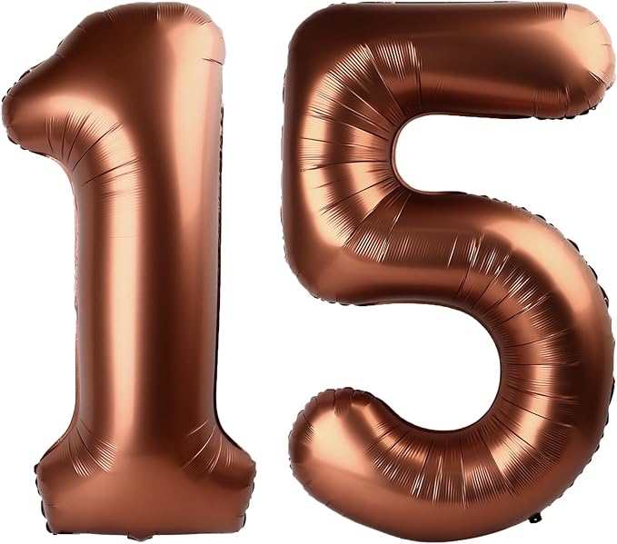 40 Inch Dark Brown Balloon Number 15,Chocolate Jumbo Mylar Foil Helium Balloon for 15th Digital Balloons for Birthday Party,Wedding Anniversary Party Decorations