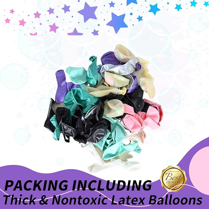 Mermaid Balloon Arch Kit with Tail Mermaid Theme Balloon Garland Pastel Pink Purple Blue Green Metallic Silver Latex Balloons Confetti Shell Foil Balloon Under the Sea Party Decorations Girls Birthday