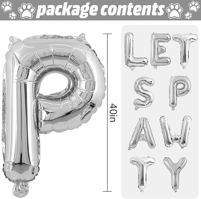 Lets Pawty Balloons Banner 40 Inch,Silver Dog Birthday Decorations,Paw Foil Letter Balloon for Dogs Paw Pet Puppy Theme Party Supplies