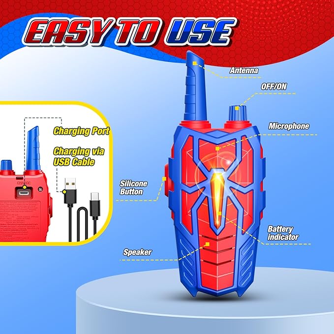 Rechargeable Walkie Talkies Toys for Kids: Toys Gifts for 3 4 5 6 7 8 Year Old Boys Girls Toddlers Walkie Talkies Birthday Gift for Ages 3-5 5-7 6-8 Boy Girl Kid Long Range Outdoor Camping Hiking Toy