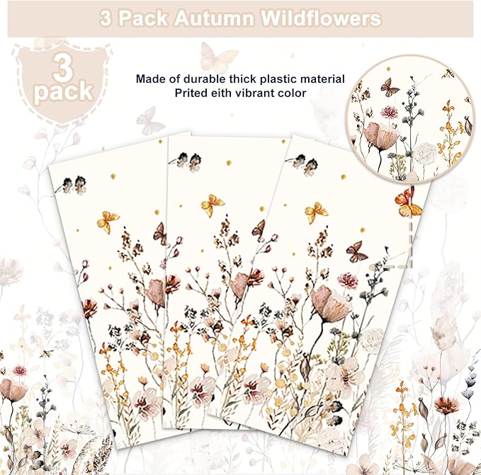 3PCS Wildflower Party Tablecloth for Girls Baby Shower Birthday Party Decorations Tablecover for 20 Guests