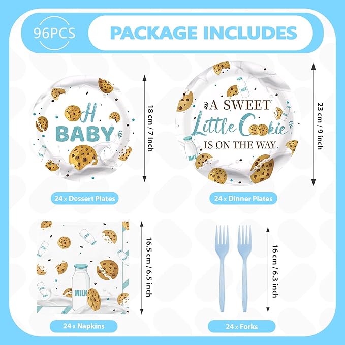 96Pcs Milk and Cookies Baby Shower Decorations A Sweet Little Cookie Is on The Way Plates and Napkins Sets Milk Cookie 1st Birthday Party Decorations for Biscuit Breakfast Party Supplies Serves 24