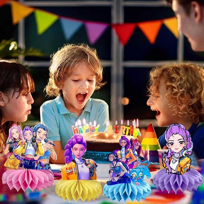 8Pcs Demon Movie Hunters Honeycomb Table Centerpiece,Demon Movie Hunters Birthday Party Supplies Table Decorations for Kids Party Decorations