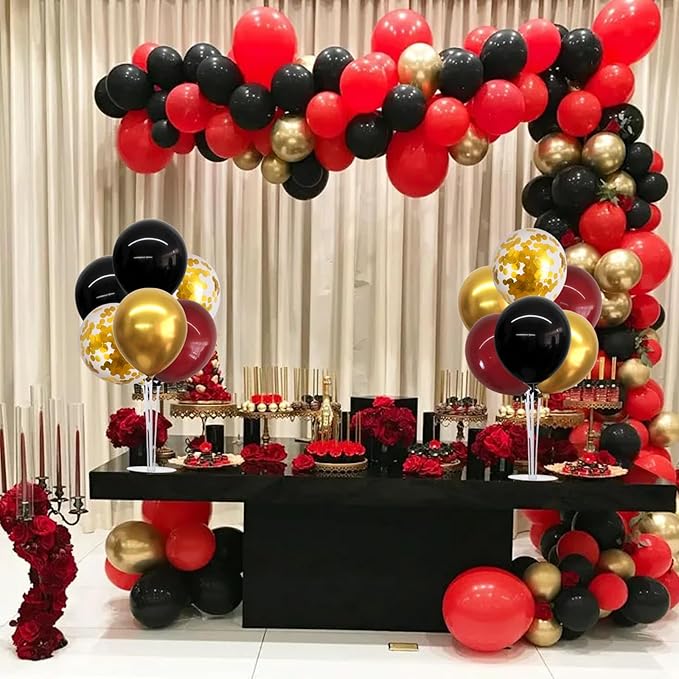 TONIFUL 4 Set Burgundy Red Black Gold Balloon Stand Centerpiece Table Decorations for Graduation Decoration 2026,Christmas Party Decoration,Casino,Halloween,Retirement,Anniversary,Birthday Decorations