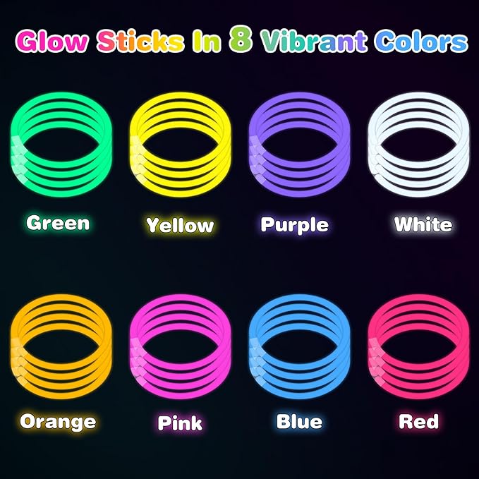 Glow Sticks for Bulk Party Pack, 8 Inch 1500 Pack Long-Lasting Glow Party Favors, Perfect for Halloween, Minecraft, Unicorn Birthday Decorations with 1500 Connectors
