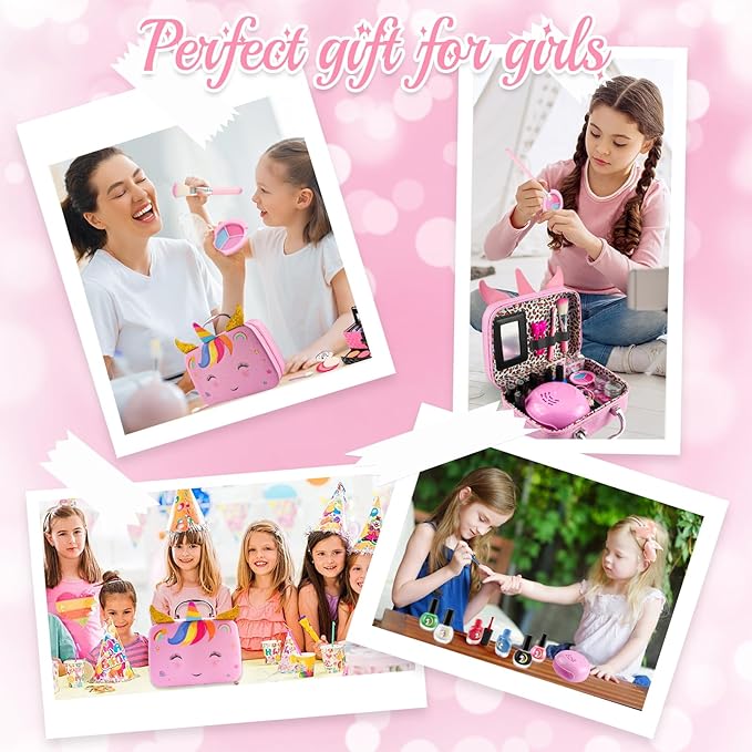 Kids Washable Makeup Kit& Nail Polish Kit for Girl, Kids Play Makeup Set Nail Art Princess Make Up Pretend Play Christmas Birthday Gift for Girls 3 4 5 6 7 8 9 10 11 12 Year Old