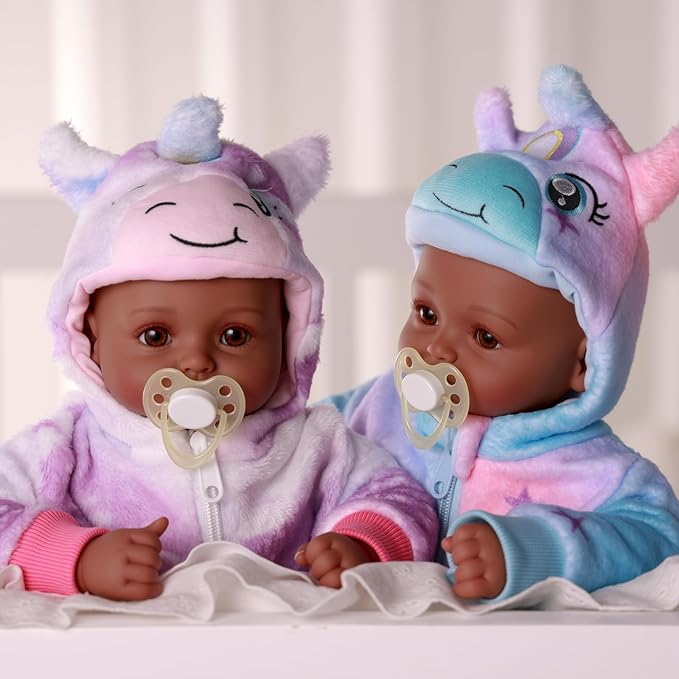 BABESIDE Black Baby Dolls Twins, 17'' Realistic Soft Body Baby Doll Cute Real Life Baby Dolls Girl and Boy with Accessories for 3+ Year Old Kids Gifts, Pretend Play, Collection