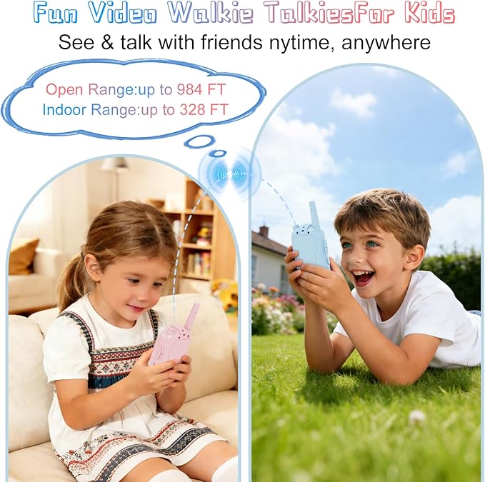 Video Walkie Talkies for Kids, 2 Pack Rechargeable Toddler Toys with HD Camera, Indoor Outdoor Toys for Family Games, Outside, Camping, Hiking for Boys Girls Ages 3-12 (Blue/Pink)