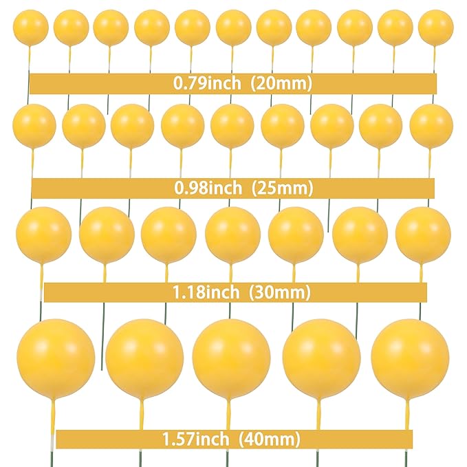 Gyufise 30Pcs Balls Cake Topper Foam Ball Cake Picks Mini Balloon Cupcake Insert Bubble Balls DIY Decoration for Baby Shower Wedding Anniversary Kids Birthday Party Cake Decorations Yellow