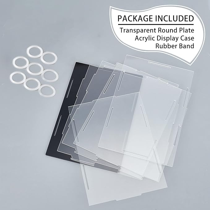 FINGERINSPIRE Acrylic Box with Black Stand and Rubber Band, 4x4x6 inch Cube Clear Acrylic Display Cases for Collectibles, Self-Assembly Dustproof Countertop Box for Toys and Collections
