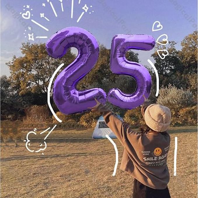 40 Inch Purple Number 25 Digital Balloon,Jumbo Mylar Foil Helium Balloon for 25 Balloons for Birthday Party,Wedding Anniversary Party Decorations
