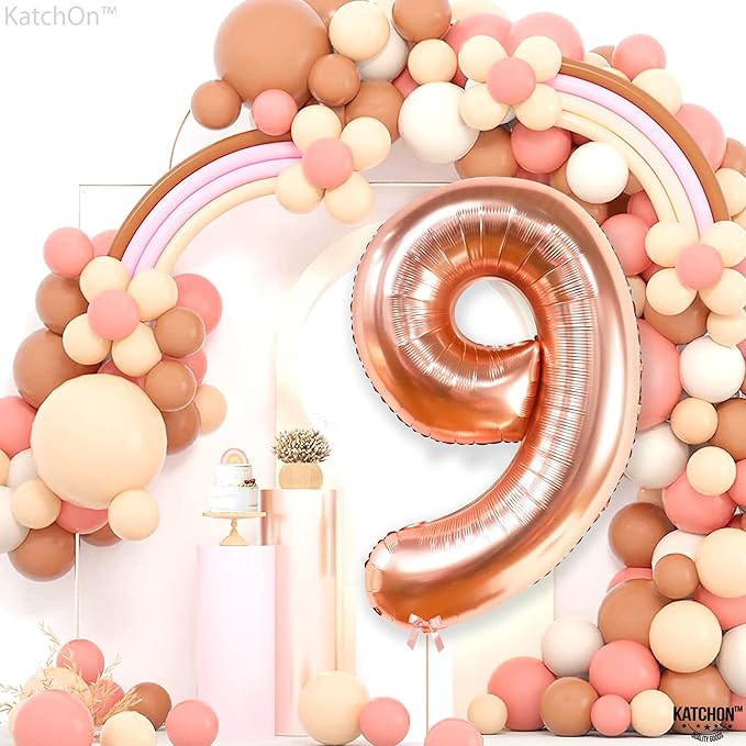 KatchOn, Rose Gold Number 9 Balloon - 40 Inch | Foil 9 Birthday Balloon for 9th Birthday Decorations | 9th Anniversary Decoration | Rose Gold Party Decoration