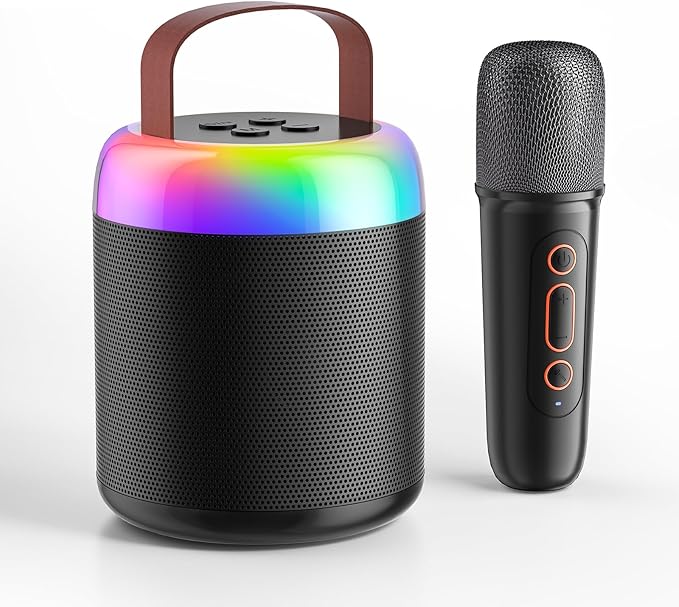 Mini Karaoke Machine for Kids, Portable Bluetooth Speaker with Wireless Microphones, Gift for Girls Toys 4, 5, 6, 7, 8, 10, 12+ Years Old Birthday Family Home Party(Y2-Black-1 Mic)