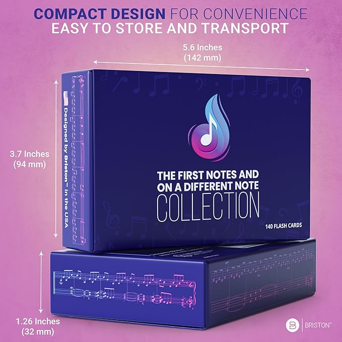 Briston Music Theory Flash Cards Set – 140 Music Note & Symbol Learning Cards for Teen & Adult Students, Treble Bass Alto Tenor Clef, Time & Key Signature Study Aid