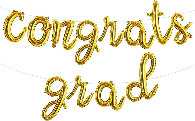 TONIFUL 2026 Congrats Grad Balloons - 16 Inch Cursive Gold Congrats Foil Balloons Banner Reusable Material for Graduation Party Graduate Congratulations 2026 Congrats Grad Decorations