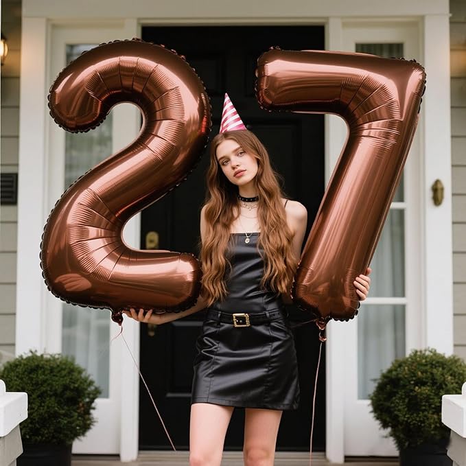40 Inch Dark Brown Balloon Number 27,Chocolate Jumbo Mylar Foil Helium Balloon for 27th Digital Balloons for Birthday Party,Wedding Anniversary Party Decorations