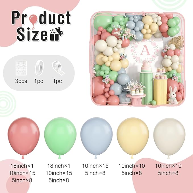 Dusty Pink Green Yellow Blue Balloon Arch Kit, Pastel Yellow Pink Dusty Blue Sage Green Ivory White Garland Balloon for Boho Baby Shower Flower Fairy Wedding Birthday Party Easter Decorations