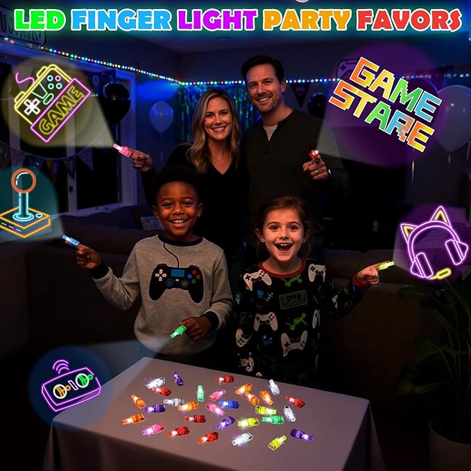 24 Pcs Video Game Party Favors LED Finger Lights, Glow in the Dark Light Up Toys Party Gifts for Kids, Birthday Goodie Bags Stuffers School Classroom Prizes