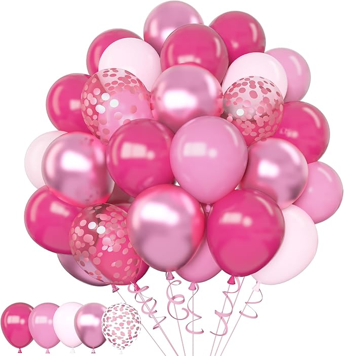 Amandir 153 Pcs Pink Balloon Arch Garland Kit, Different Sizes 18 12 10 5 inch Latex Metallic Confetti Hot Pink Balloons for Valentines Day Baby Shower Birthday Princess Wedding Party Decorations