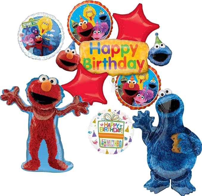 Sesame Street Elmo and Cookie Monster Birthday Party Supplies Balloon Bouquet Decorations