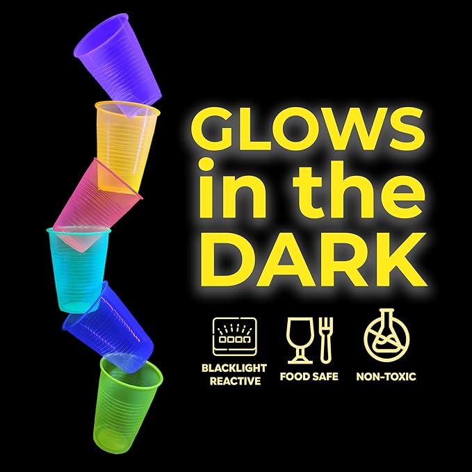 Exquisite Neon Cups 720 Pack 16 Oz | Colored Plastic Cups | Ideal For Blacklight Glow In The Dark Parties, Birthdays Or Any Event | Disposable, Food Safe
