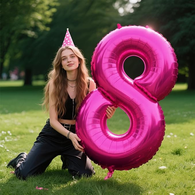 Rose Red Number 8 Balloon 40 Inch,Jumbo Giant Mylar Hot Pink Number 8,Big Large Foil Helium Number Balloons, Balloons for 18 28 80 Birthday Party Decorations Supplies Anniversary Celebration