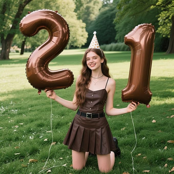 40 Inch Dark Brown Balloon Number 21,Chocolate Jumbo Mylar Foil Helium Balloon for 21th Digital Balloons for Birthday Party,Wedding Anniversary Party Decorations