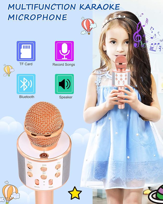 Toys for Girls Age 5-12, Wireless Bluetooth Karaoke Microphone for Kids Popular Toys for 5 6 7 8 9 10 11 12 Year Olds Girls Boys Best Gifts for 5-12 Year Olds Girl Boy Teen - Champagne
