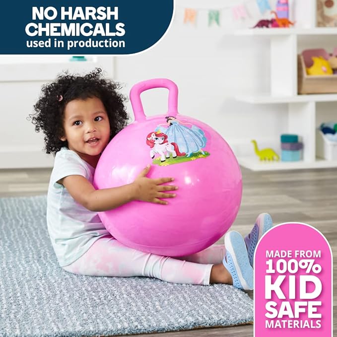Flybar Hopper Ball for Kids, Inflatable Bouncy Ride-On Ball w/Handle for Indoor & Outdoor Active Play, Includes Pump, Jump Ball Toy for Boys & Girls, Supports Up to 185 lbs, Ages 6+, 22-Inch, Medium