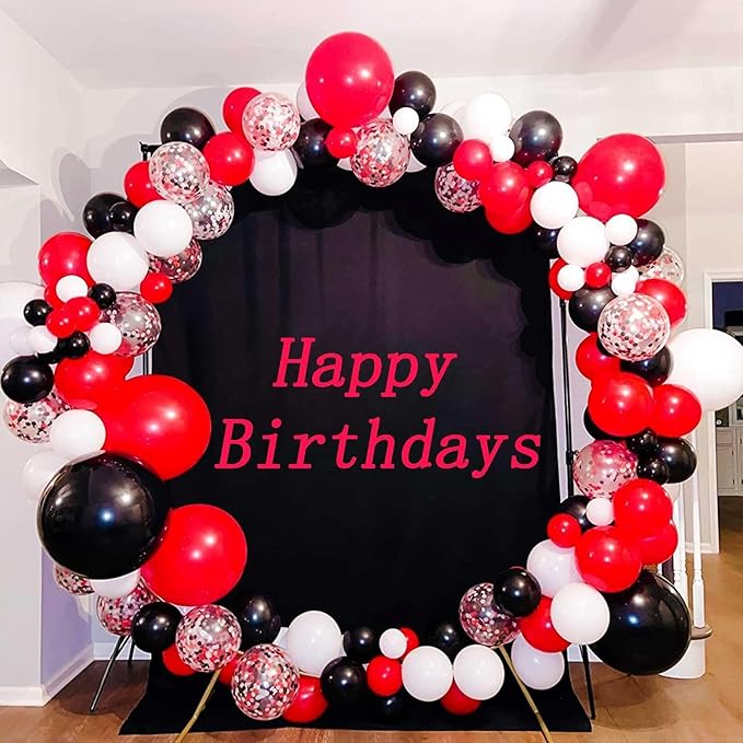 Black Red Balloons, 12 Inch Black Red White and Silver Latex Balloons with Confetti Balloon Party Decoration for Cartoon Birthday Race Car Game Theme Graduation Halloween Party Supplies