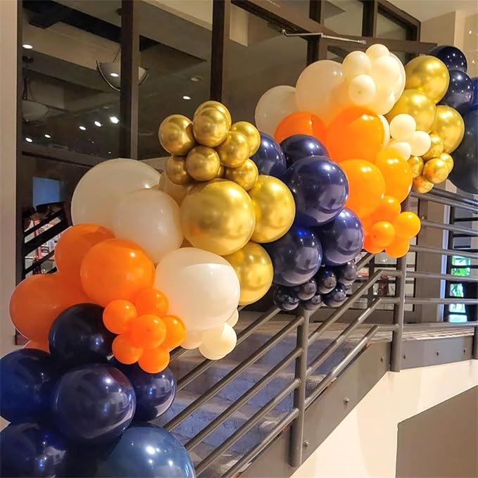 35pc Navy Blue & Orange Balloons Set, Navy, Orange, White, Metallic Gold, Boys, Men, Space, Birthday, Wedding, Party Decorations