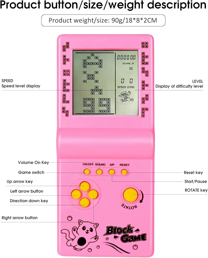 3.5-inch Large Screen Brick Game Console Building Block Racing/Tank Game Built-in 26 Classic Games Nostalgic Puzzle (Pink)