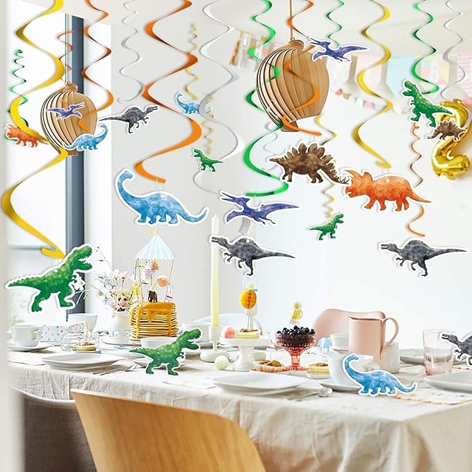 Watercolor Dinosaur Hanging Swirl - 24PCS Dinosaur Party Decorations for Boys Kids Dino Theme Birthday Party Supplies Jurassic World Hanging Spiral Garlands Ceiling Decor