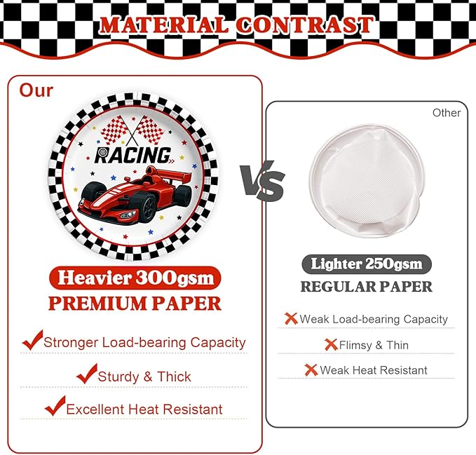 96 Pcs Race Car Birthday Party Decorations (Serves 24), All-in-1 Cars Decorations Supplies Include Include Plates Napkins Forks for Race Day