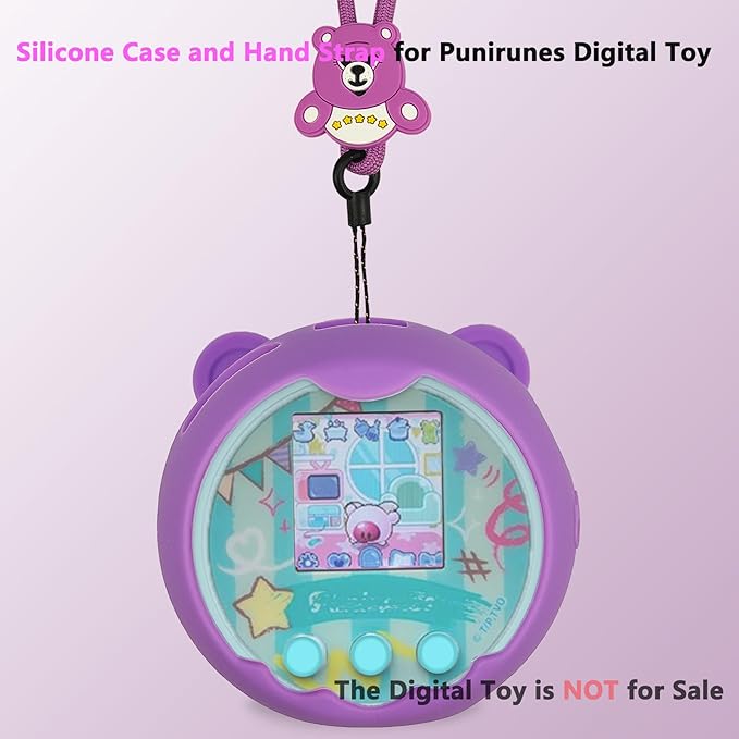 Silicone Cover Case for Punirunes Interactive Digital Toy Squishy Characters Pet, Screen Protector for Punirunes Virtual Electronic Pets Accessories(Silicone Case and Lanyard) (Purple)