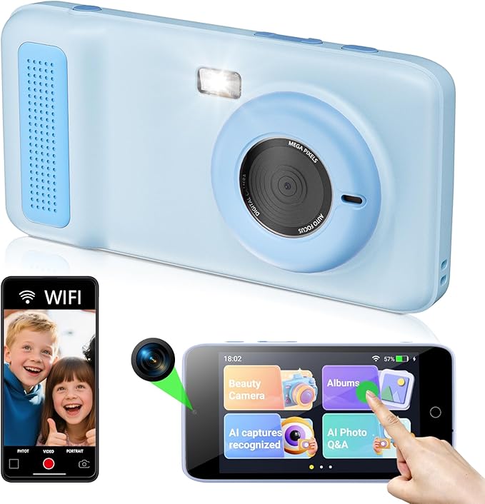 AI Everything Recognition Kids Camera for 4-12 Years Old Girls Boys, Supports 5G/2.4G Dual-Band Wi-Fi,4" LCD Touch Screen,Dual Lenes Selfie Digital Camera,Gift Ideas for Birthday Christmas Festival